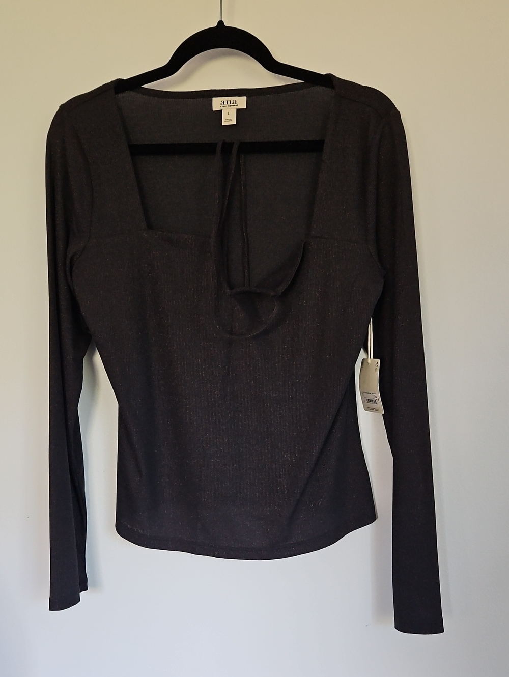 a.n.a Long Sleeve Square Neck Top in Charcoal